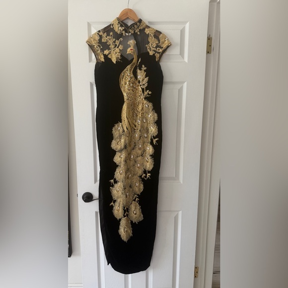 Black valet and Gold Peacock national style newChinese style cheongsam improved